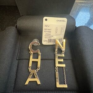 20B CHANEL CHA NEL Gold Dangle Letter Earrings, RUNWAY